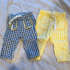 Baby Linen 100% Cotton Gingham Checkered Pants - Blue and Yellow 6-12M